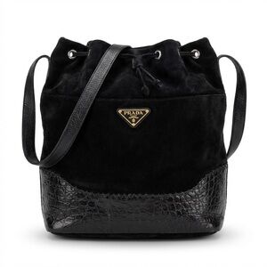 Vintage Prada Beegdorf Goodman Croc-Trimmed Leather Bucket Bag